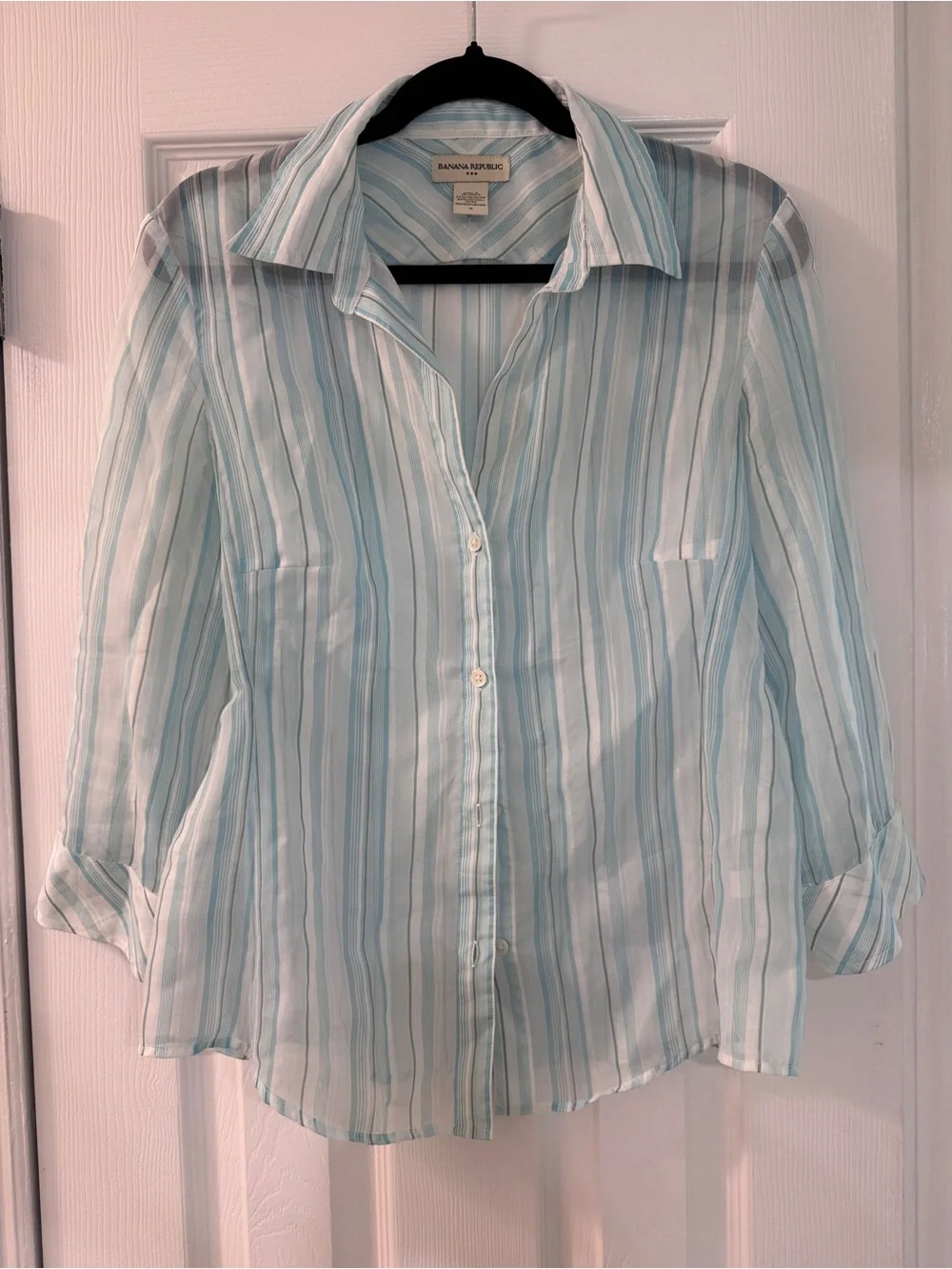 Banana Republic Light Blue and White Striped Dress Shirt